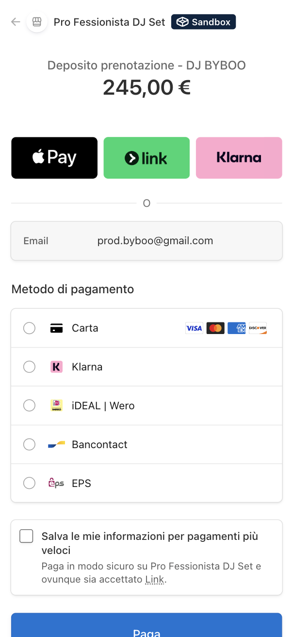 Checkout sicuro per il deposito di DJ BYBOO
